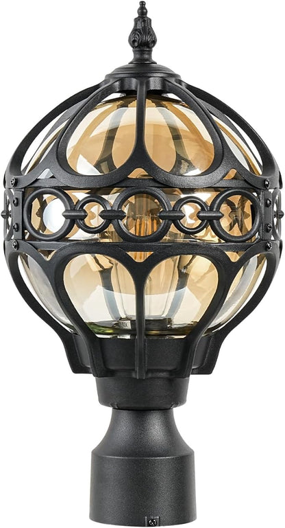 Soccer Ball Outdoor Post Light for Lawn Porch Yard Driveway, Black Globe Outside Pier Mount Post Light Fixtures, Waterproof Sphere Lamp Post Light, Exterior Pole Mount Light(Large,1 Pack)