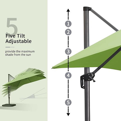 PURPLE LEAF 10' X 13' Patio Umbrella Outdoor Cantilever Rectangle Umbrella Aluminum Offset Umbrella with 360-degree Rotation for Garden Deck Pool Patio Apple Green