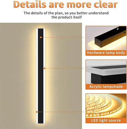Modern 23.6inch Outdoor Wall Light, 3000K Black Acrylic Exterior Lighting Fixtures Wall Mount, Ip65 Waterproof Modern Porch Lights Outdoor Wall Sconce, Led Long Outdoor Lights for House Hard-Wired