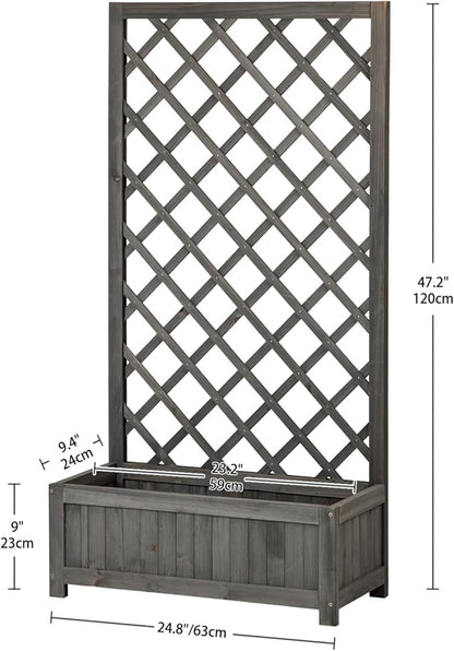 Wooden Raised Garden Bed with Trellis, 47" Outdoor Planter Box for Climbing Plants, Vertical Modern Gray Garden Planter for Vegetables, Flowers & Vines, Lattice Plant Support for Patio Yard Balcony