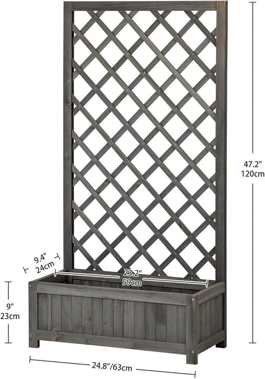 Wooden Raised Garden Bed with Trellis, 47" Outdoor Planter Box for Climbing Plants, Vertical Modern Gray Garden Planter for Vegetables, Flowers & Vines, Lattice Plant Support for Patio Yard Balcony