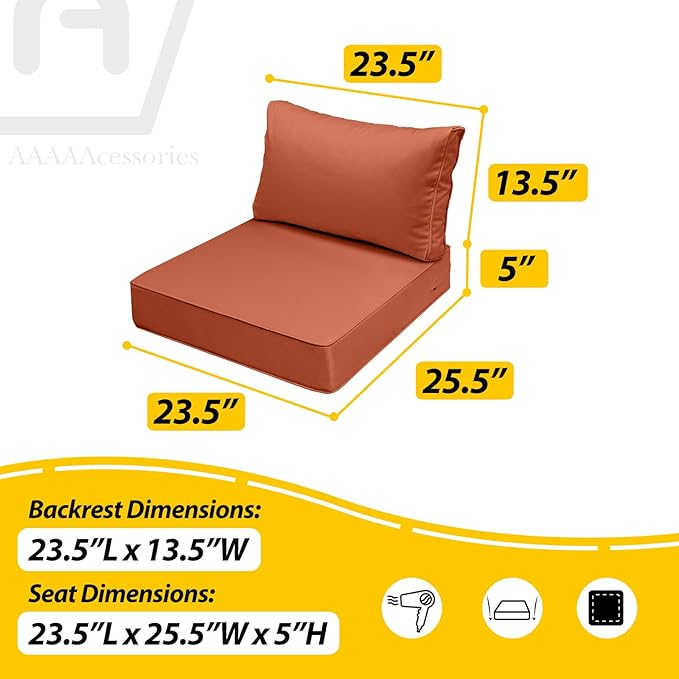 AAAAAcessories Outdoor Seat Cushions for Chairs, Fade-Resistant, Waterproof Patio Furniture Replacement Cushions, 23.5" x 25.5" x 5" + 23.5" x 13.5", Rust