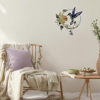 Zoihet Round Metal Bird Wall Art Decor - Hummingbird Wall Art Silhouette for your patio, garden, and fence Art Decor, Bird Wall Silhouette Indoor and Outdoor Hanging (Yellow)