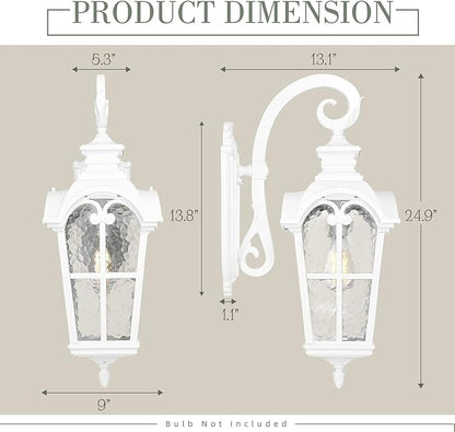 Emliviar 1-Light Modern Outdoor Porch Light Fixture, 25 Inch Large Exterior Wall Light, Die-Cast Aluminum with Water Grain Glass, White Finish, WE215BM WH
