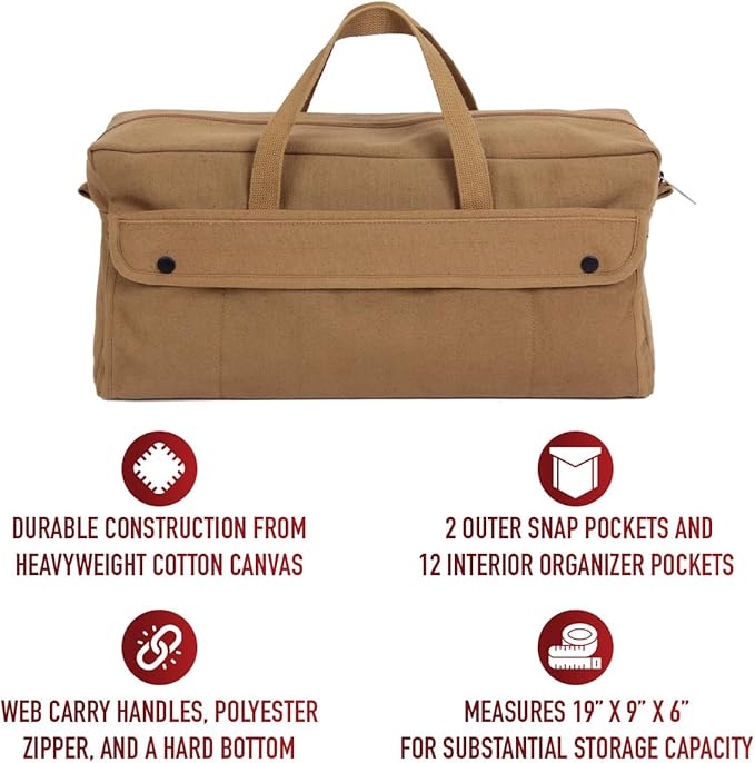 Rothco Canvas Jumbo Mechanic Tool Bag - Heavy-Duty Organization for Gear and Equipment
