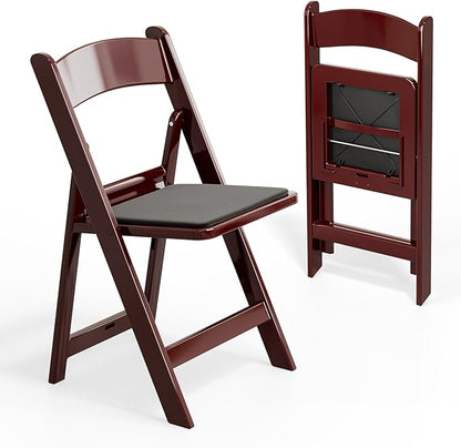 VINGLI Resin Folding Chairs with Cushion, Foldable Plastic Chair with Comfortable Padded Seats, Perfect for Event Party Indoor Outdoor, Reddish Brown, 2 PC