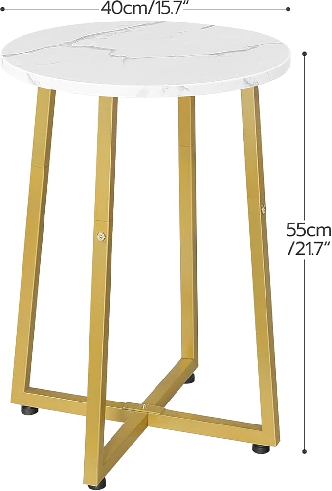 HOOBRO Side Table, Round End Accent Table with Sturdy Metal Pedestal, 15.7" Round Nightstand, for Living Room, Bedroom, Balcony, Office, Marble and Gold DM95BZ01