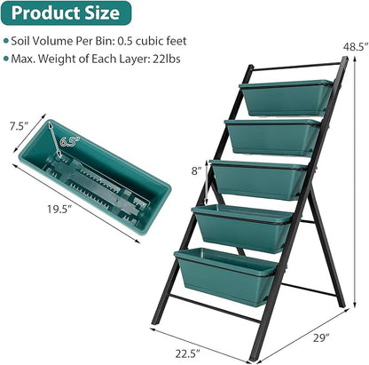 Giantex Vertical Planter Raised Bed, Elevated Garden Beds with Water Drainage Hole, Freestanding 5 Container Boxes for Herb Vegetables Flowers Growing, Outdoor Indoor Patio Balcony (Green, 1)