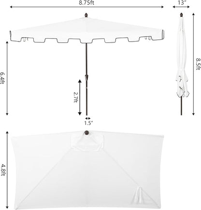 JONATHAN Y Half Umbrella UMB1200D Sidney 9 ft. Classic MidCentury Rectangular Market Patio with Crank, Wind Vent and UV Protection in White/Black