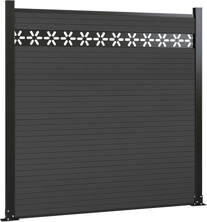 6 Feet×6 Feet Privacy Fence, Outdoor Wood Plastic Composite Fence Panel, Waterproof Security Barriers Fencing, WPC (Black, Floral (1 Panel - 2 Post))