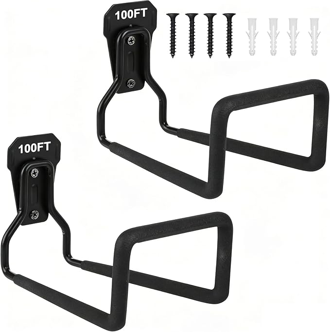 2 Pack Metal Hose Hanger Garden Hose Holder - Water Hose Holders Wall Mount, Heavy Duty Hose Holder Hook Holds Up to 100Ft for Outside Garden Hose, Expandable Hose, Hose Reel, Water Hose/Flexable Hose