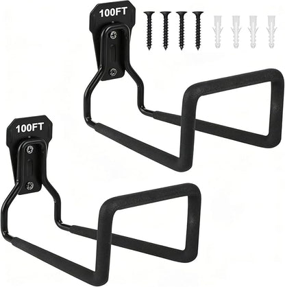 2 Pack Metal Hose Hanger Garden Hose Holder - Water Hose Holders Wall Mount, Heavy Duty Hose Holder Hook Holds Up to 100Ft for Outside Garden Hose, Expandable Hose, Hose Reel, Water Hose/Flexable Hose