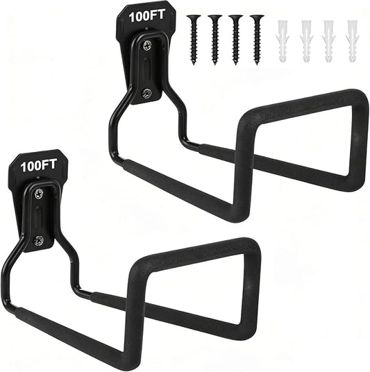2 Pack Metal Hose Hanger Garden Hose Holder - Water Hose Holders Wall Mount, Heavy Duty Hose Holder Hook Holds Up to 100Ft for Outside Garden Hose, Expandable Hose, Hose Reel, Water Hose/Flexable Hose