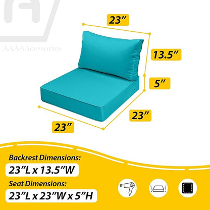AAAAAcessories Outdoor Seat Cushions for Chairs, Fade-Resistant, Waterproof Patio Furniture Replacement Cushions, 23" x 23" x 5" + 23" x 13.5", Turquoise Blue