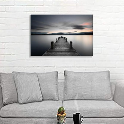 Hardy Gallery Pier Picture Canvas Wall Art: Vintage Lake Dock Artwork Painting for Bedroom (36'' x 24'' x 1 Panel)