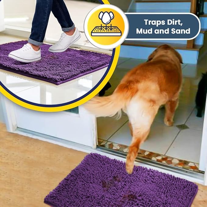 Muddy Mat® | Super Water Absorbent Door Mat Indoor, Microfiber Quick Dry Chenille Entryway Rug, Slip Resistant Front Door Mat, Indoor Mats for Entryway, Machine Washable Pet Rug, Purple 30" x 60"