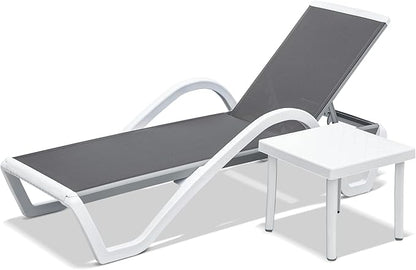 Domi Patio Chaise Lounge Outdoor Lounge Chair Adjustable Aluminum Pool Lounge Chair with Armrests, Side Table, All Weather Poolside Lounger for Deck, Lawn, Garden, Gray