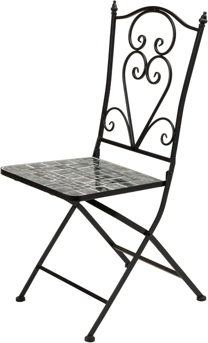 Alpine Corporation Indoor/Outdoor Marbled Glass Mosaic 3-Piece Bistro Set Folding Table and Chairs Patio Seating