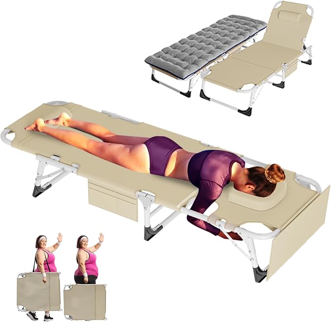 ABORON 3-in-1 Tanning Chair, 5-Position with Face and Arm Holes | 5-position reclining chair includes a removable mat, pillow, face hole and arm slots; folds flat for beach or patio use.