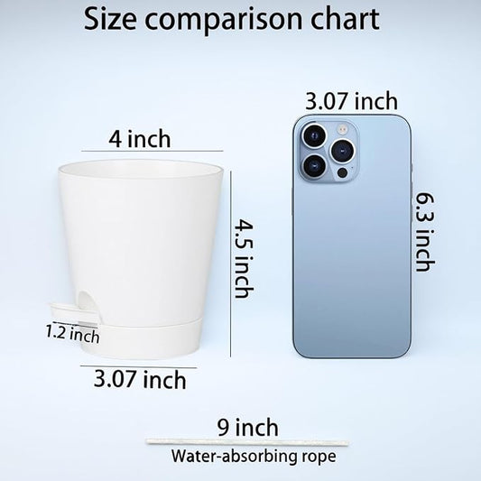 12 Pack 4 Inch African Violet Pots Self Watering, Self-Watering Planters with Drainage Holes & Reservoir, White Plastic Pots for Indoor Outdoor Plants, Succulents & Flowers