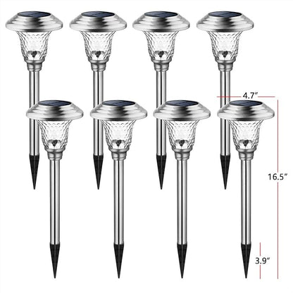 GIGALUMI 8 Pack Solar Pathway Lights, Solar Garden Lights Outdoor Warm White, Waterproof Led Path Lights for Yard, Patio, Landscape, Walkway (Stainless Steel)