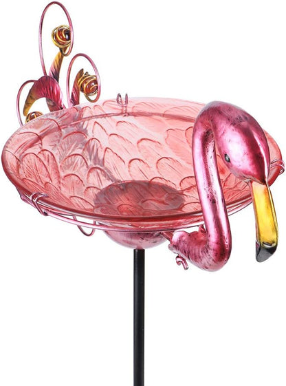 MUMTOP Outdoor Bird Bath Solar Birdbath Small Birdfeeder with Flamingo Metal Stake for Garden Yard Decor