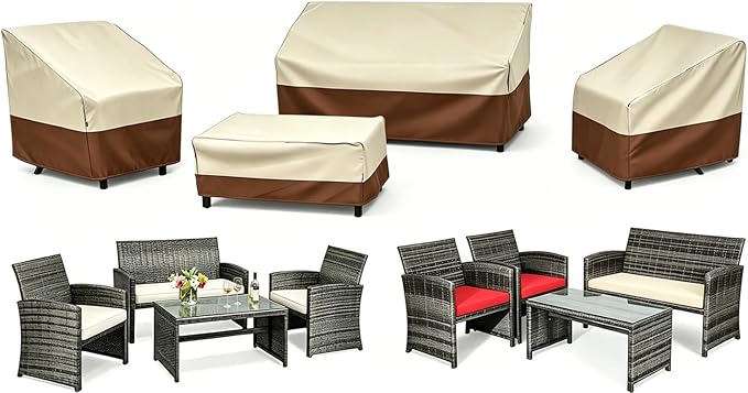 Gasadar Patio Furniture Cover , Outdoor Furniture Covers Waterproof for Patio Loveseat, Chair and Coffee Table, Beige & Brown