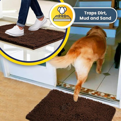 Muddy Mat® | Super Water Absorbent Door Mat Indoor, Microfiber Quick Dry Chenille Entryway Rug, Slip Resistant Front Door Mat, Indoor Mats for Entryway, Machine Washable Pet Rug, Brown 59"x24"