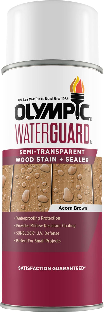 Olympic WaterGuard 11.75 oz Acorn Brown Wood Stain & Sealer | Water-Based Deck, Fence & Siding Stain, Waterproofing UV, Semi-Transparent