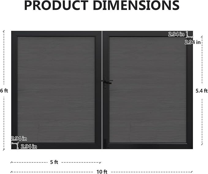 Wood Plastic Privacy Double Fence Gate 6ft(H) x 10ft(W), Metal Frame with Knob Kits, Durable Composite Outdoor Gate,Silver Gray