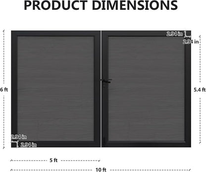 Wood Plastic Privacy Double Fence Gate 6ft(H) x 10ft(W), Metal Frame with Knob Kits, Durable Composite Outdoor Gate,Silver Gray