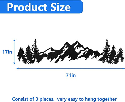 Metal Mountain Wall Art 71 Inch Long, Mountain Wall Decor, Hangings for Living Room, Bedroom