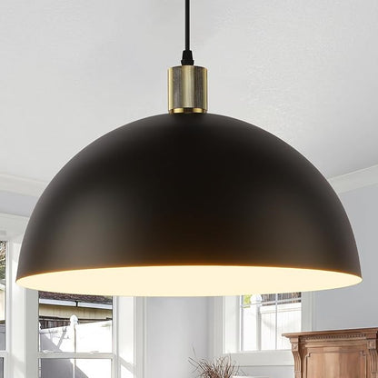 Black Pendant Light Fixtures 2 Pack, 15.7 Inch Large Dome Pendant Lighting Farmhouse Vintage Chandelier for Kitchen Island Dining Room