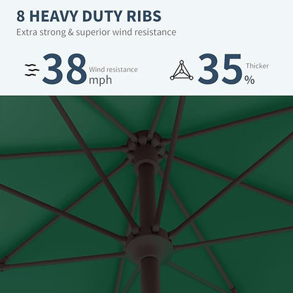 PatioKingdom 10FT Patio Umbrella with Push Button Tilt and Crank, Outdoor Market Umbrella with 8 Fiberglass Ribs, UV Protection Table Umbrella for Pool,Backyard,Garden,Deck(Dark Green, 10FT)