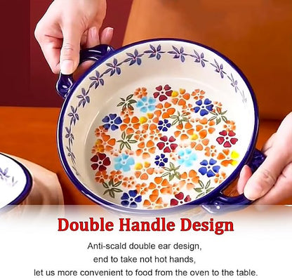 Baking Dishes For Oven, 1 Quart Round Casserole Dishes For Oven-colored flowers A-round 950ml