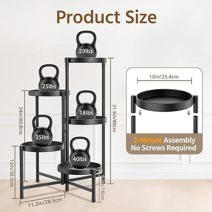 LASZOLA 5 Tier Large Plant Stand Indoor Tall with 10 Inch Metal Tray, Corner Folding Flower Display Rack, Modern Plant Holder Shelf for Outdoor Patio Porch Garden Office Living Room, Black