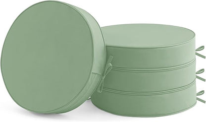 Summsun Outdoor Bistro Chair Cushions Set of 4, 15" D x 3" H Round Chair Cushions Waterproof and Fade Resistant Chair Cushion Pads with Non-Slip Ties and Removable Covers for Garden, Sage Green