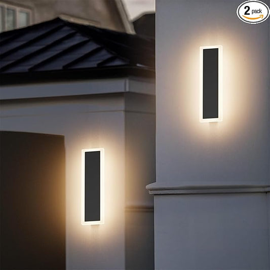 2 Pack 11.8in Modern Outdoor Wall Light Black Exterior Wall Sconces IP65 Waterproof 3000K Long Linear Wall Sconces for House Porch Entrance