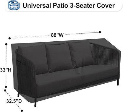 OutdoorLines Outdoor Waterproof Patio 3-Seater Couch Cover - UV Resistant Patio Sofa Furniture Covers Weatherproof Heavy Duty Glider Covers for Outdoor Furniture, 88Wx32.5Dx33H Inches, Black