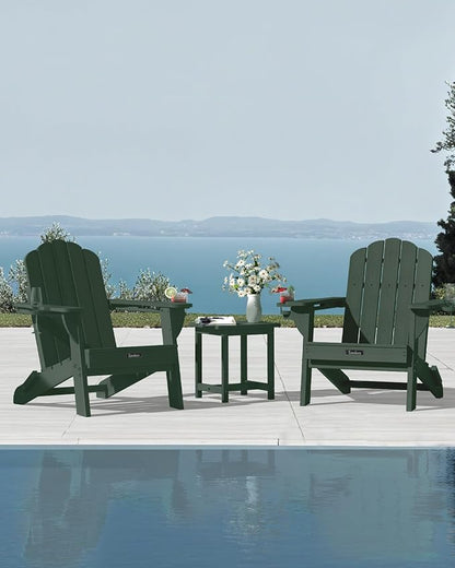 Adirondack Chair, HDPE Material Fire Pit Chairs, Plastic Adirondack Chairs with 2 Cup Holder, Outdoor Lawn Chair for Patio Garden, Green