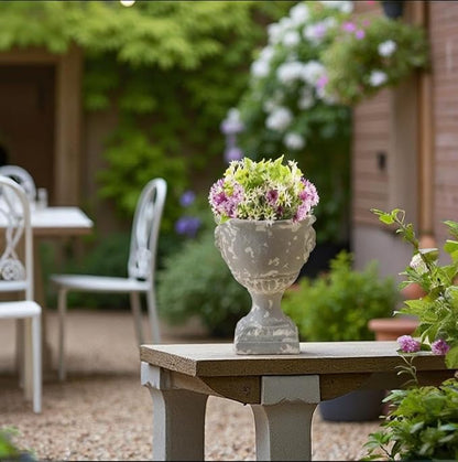 SOFE 12 Inches Tall Shabby Chic Urn Planters for Outdoor Plants, Vintage Resin Planter Pot, Flower Pot Rustic Outdoor Vases for Porch, Farmhouse Pedestal Planters