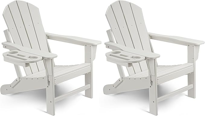 Adirondack Chair Set of 2, HDPE Folding Adirondack Chair with Multifunctional Cup Holder, Weather Resistant Fire Pit Chair for porches, patios, patios, poolsides, Decks.