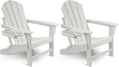 Adirondack Chair Set of 2, HDPE Folding Adirondack Chair with Multifunctional Cup Holder, Weather Resistant Fire Pit Chair for porches, patios, patios, poolsides, Decks.