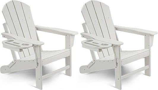 Adirondack Chair Set of 2, HDPE Folding Adirondack Chair with Multifunctional Cup Holder, Weather Resistant Fire Pit Chair for porches, patios, patios, poolsides, Decks.