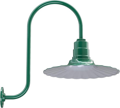 Steel Lighting Co. Highland Park Barn Light | Outdoor Wall Mounted | 16 inch Radial Wave | Upslope Gooseneck | Vintage Style Made in America | Green Exterior/White Interior