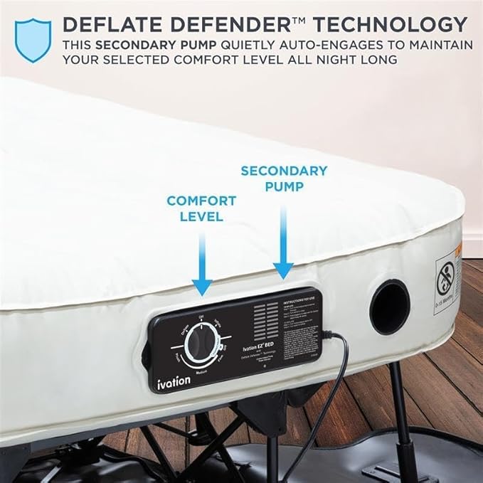Ivation EZ®-Bed (Twin) Inflatable Air Mattress with Frame & Rolling Case, Built-in Deflate Defender™ Dual Pump Technology - 3 Min Self Inflate/Deflae Raised Blow up Bed on Legs, Premium Coil Design