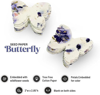 50pcs Large (2.85" h x 3" w) Purple Butterfly Seed Paper – Writable & Plantable Wildflower, Mom's Gift for Birthday, Use for Wedding, Baby Shower, & Party Favors