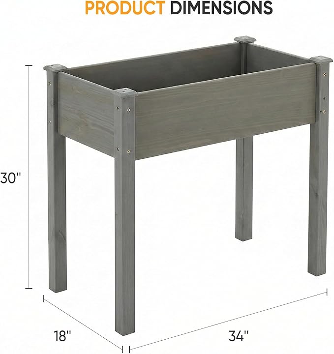 NEWBULIG Raised Garden Bed with Legs 34x18x30in,Elevated Wood Planter Box Stand for Outdoors Garden Balcony Courtyard,Natural Wood 400 Pound Capacity, for Planting Herbs Flowers Vegetables,Dark Grey