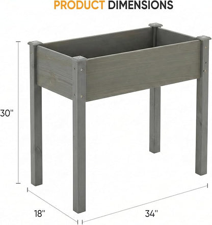 NEWBULIG Raised Garden Bed with Legs 34x18x30in,Elevated Wood Planter Box Stand for Outdoors Garden Balcony Courtyard,Natural Wood 400 Pound Capacity, for Planting Herbs Flowers Vegetables,Dark Grey