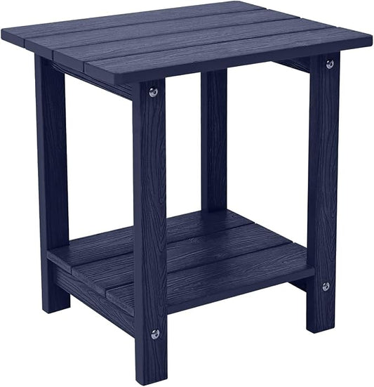 Outdoor Side Table, Weather Resistant Double Small Adirondack Side Table, Outdoor Indoor End Table for Adirondack Chair, 17" Patio Table for Pool, Deck and Porch, Deep Blue